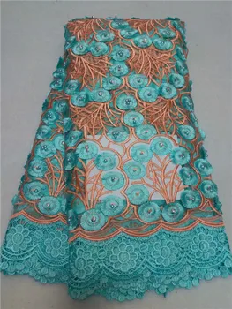 

Luxury evening dress material 3D appliqued French tulle net lace fabric with cord lace and beads ZQN113(5yards/lot)