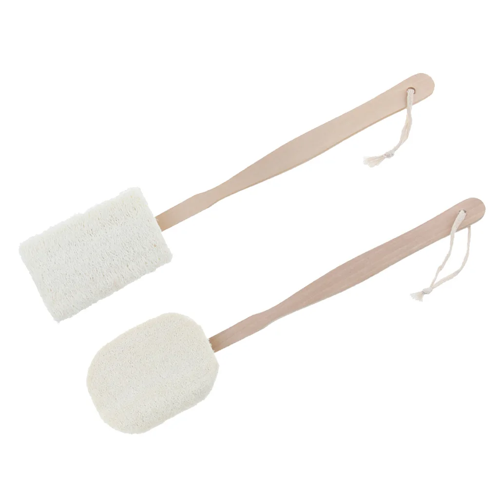 Natural Loofah Detachable Long Wood Handle Massage Brush Back Scrubber Sponge Exfoliating Puff