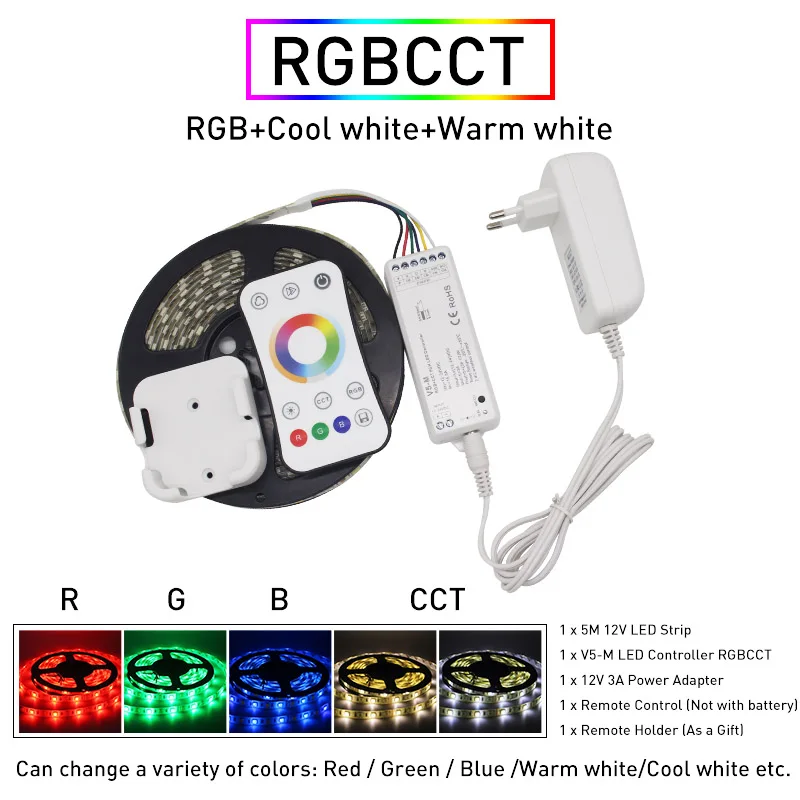 5 м 5050 SMD RGB CCT светодиодный светильник s Водонепроницаемый 60 Светодиодный s/m гибкий светильник DC 12 В теплый белый 2,4G беспроводной синхронный контроль