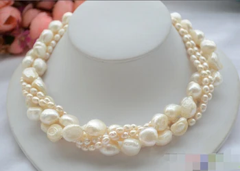 

zxia 4row white baroque rice freshwater pearl necklace