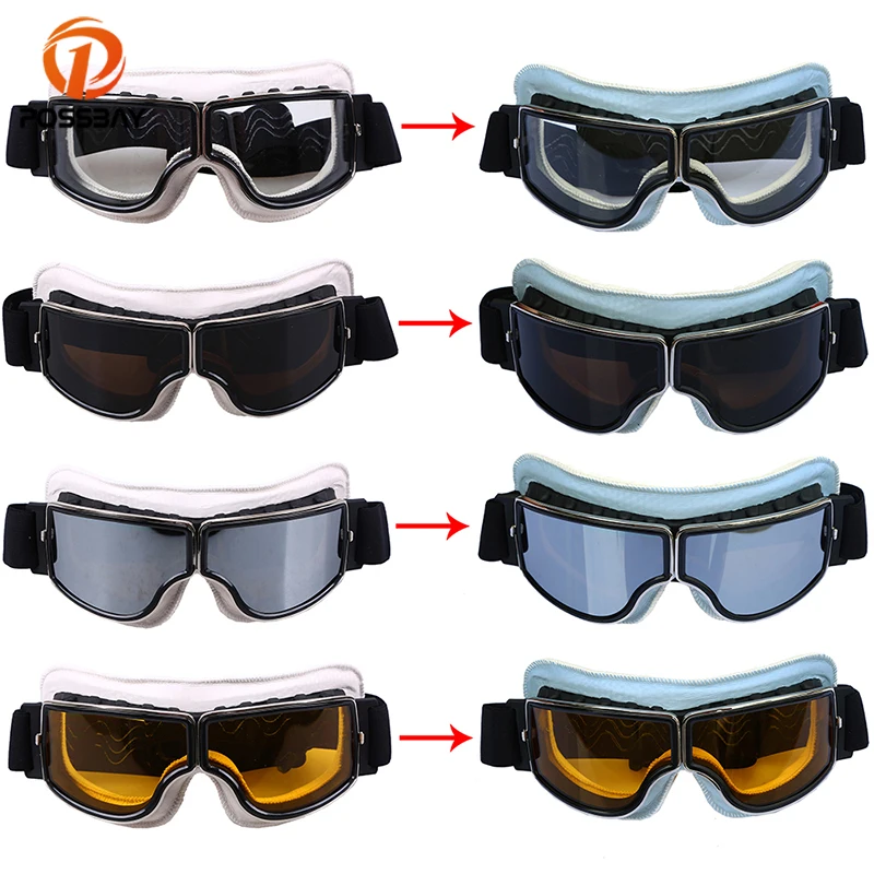 POSSBAY Motorcycle Goggles Glasses Windproof Vintage Winter Snow Sports