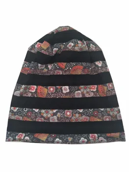 

B178145 NEW arrive Exotic 100%cottton skullcap Fashion flower stripe printing headwear for women women beanies