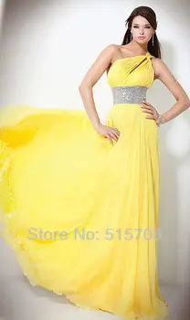 

Elegant A Line Sleeveless One Shoulder Beading Long Cheap Chiffon Formal Gown Prom Evening Dresses Free Shipping