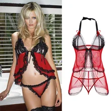 Hot Women’s Lingerie Lace Open Bra Tape Clothes Pants Red Satin Transparent Sex Sleepwear Underwear boby Sexy lace underwear