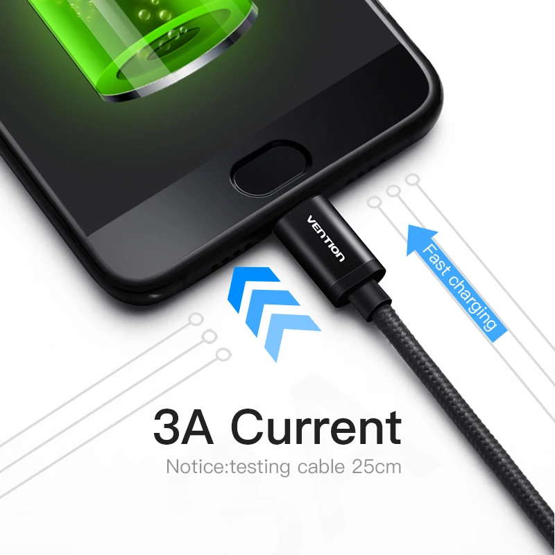 Vención de La 3A USB tipo C rápido de carga tipo-C Cable para Samsung Galaxy S9 S8 Nota 8 Plus xiaomi mi 5 una 6 plus USB-C cable