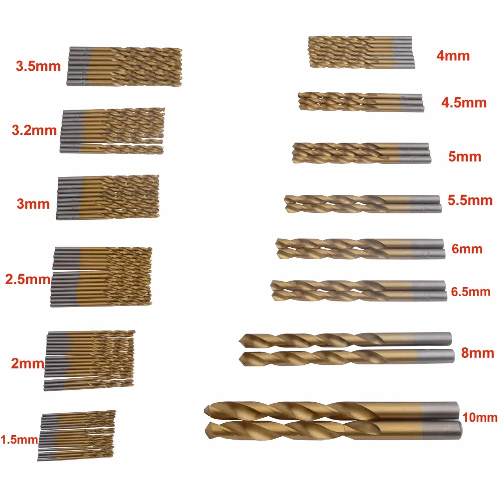 Высокое качество 99 шт./компл. HSS сверла набор 1,5 мм-10 мм Титан покрытием сверла для обработки металлов