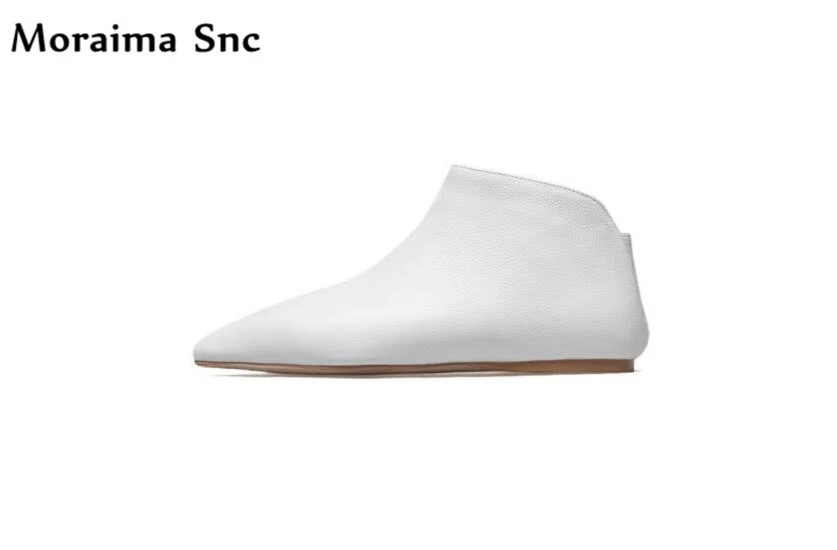 

Moraima Snc Newest Pointed toe concise type 2018 Sexy Ankle Boots for Woman slip-on PU leather flat with casual boots
