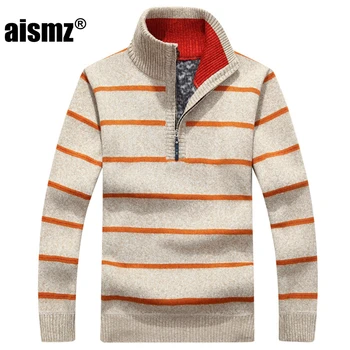 

Aismz Winter Sweater Men Pullover Thick Warm Fleece Zipper Sweater Men's Turtleneck Cashmere Wool Pullover Male Pull Homme