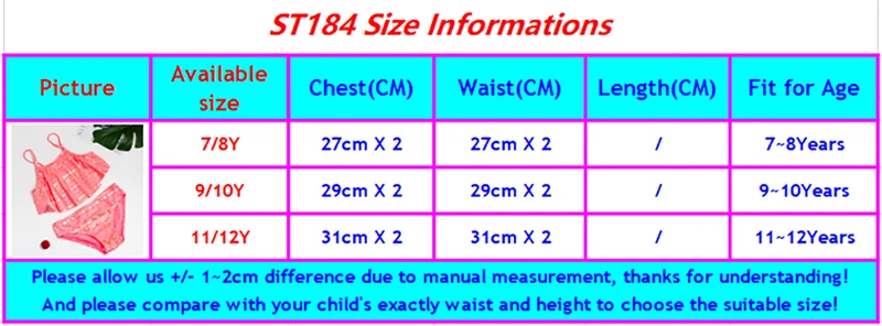 ST184 size chart