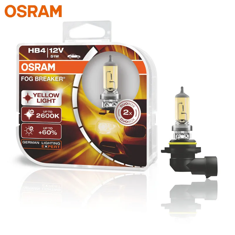 OSRAM противотуманный выключатель 9006 HB4 12 в 51 Вт 2600 к супер желтый автомобильный головной светильник противотуманная лампа+ 60% светильник+ 200% желтый 9006FBR(двойной