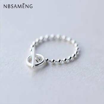 

NBSAMENG Real 925 Sterling Silver OT Buckle Beaded Chain Ring For Women Opening Adjustable Rings Jewelry Girls Birthday Gift