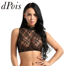 Женское нижнее белье из прозрачного кружева, мягкая майка с воротником под горло, прозрачная из тонкой ткани с цветочным кружевом, топы с прорезями рубашки, ночное белье