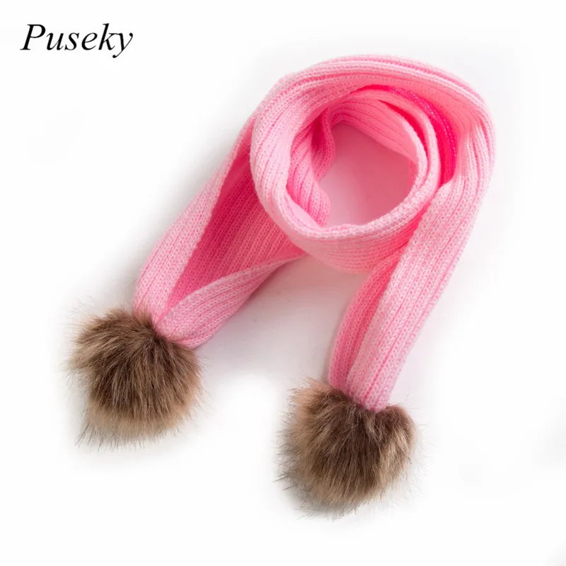 

New Double Ball Scarf Children Winter Baby Neck Warm Scarves Boy Girl Knitted Scarf Collar Baby Kids Solid Color Knitting Winter