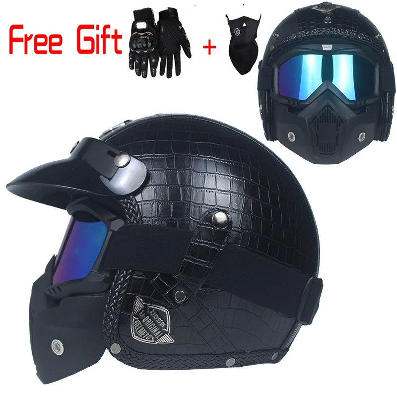 

Black Adult Open Face Half Leather Helmet Harley Moto Motorcycle Helmet vintage Motorcycle Motorbike Vespa