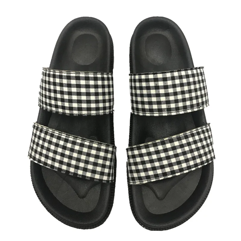 

2019 summer Korean version of the retro plaid double non-slip slippers Hong Kong students wear sandals and slippers women
