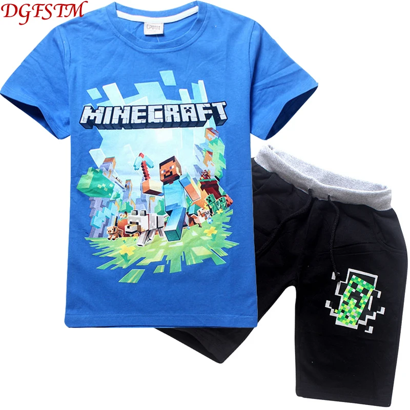Minecraft الأطفال ملابس الصيف الطفل الكرتون الملابس الدعاوى أعلى + بانت 2 قطعة/المجموعة الاطفال عارضة الفتيان الملابس بدلات رياضية
