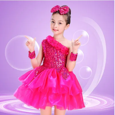 Одежда для сальсы, платье с блестками, современные детские костюмы для джазовых танцев для девочек, танцевальные костюмы, детский сценический костюм, современный танец - Цвет: new Rose red