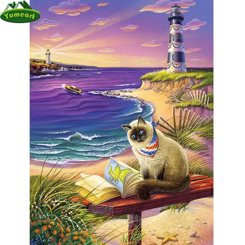 YUMEART Paint With Diamond Painting Lighthouse Cross Stitch Sea Reading Rhinestone Embroidery Mosaic Decor Unique Gifts Item | Дом и сад