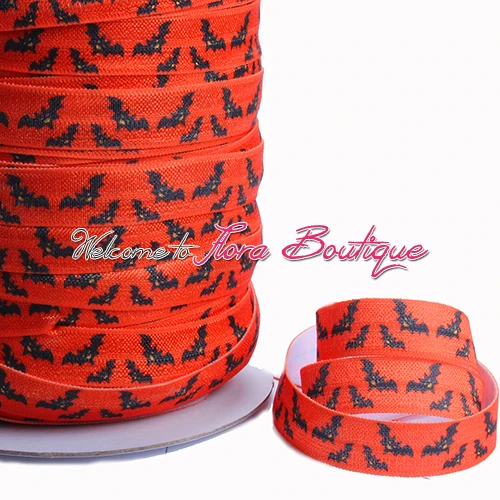 

FLRA FOE New arrival Halloween bat printed fold over elastic ribbon in rolls