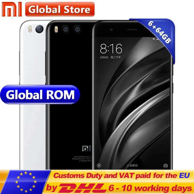Xiao mi 6 GB 64 телефон Android 7 1 Snapdragon S835 Восьмиядерный 5 15 дюймов 1920x1080 двойной 12.0MP 3350 mAh