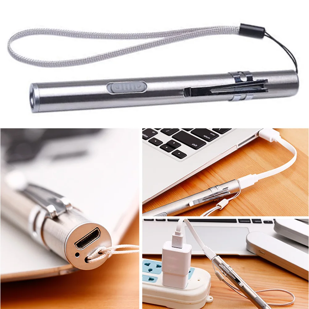 Мини USB перезаряжаемые светодиодные фонари из нержавеющей стали Ручка клип