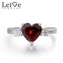 Leige Jewelry Natural Red Garnet Ring Engagement Ring Heart Cut Gemstone January Birthstone 925 Sterling Silver Ring for Her