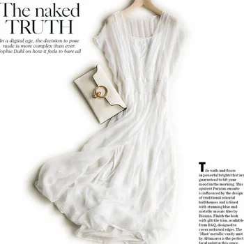 

New 2019 Real 100%Silk Dress Women Natural Silk High Quality Elegent Fairy Holiday Beach Long dress White Free Shipping