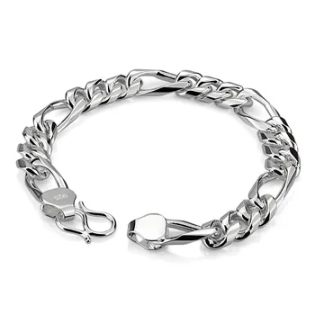 

Men's 925 sterling silver link chain bracelet 8 inches 10mm Silver Simple Handmade Bracelet Silver Women Homme Jewelry