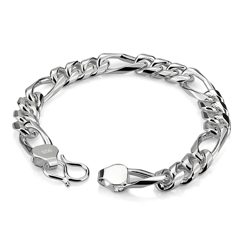 Men's 925 sterling silver link chain bracelet 8 inches 10mmin Chain