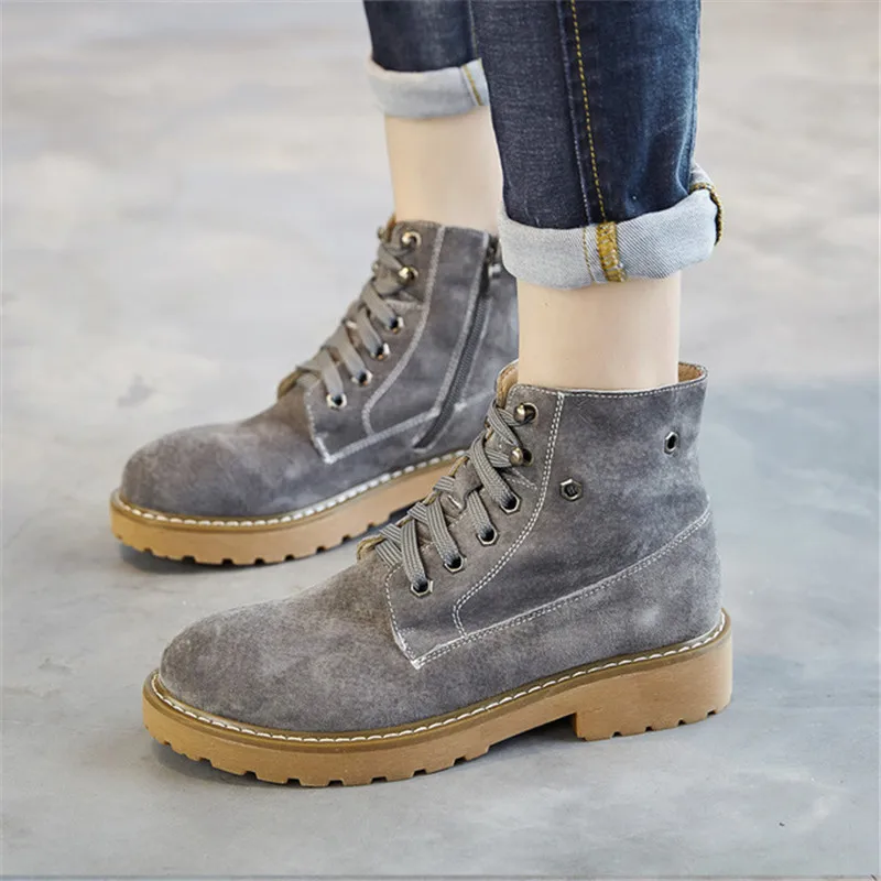 

Genuine Leather Women Boots Ankle Boots For Women 2018 New Fashion Autumn Winter Woman Shoes With Platform Lace Up Free Shipping