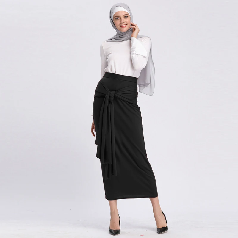 Saias para Mulheres Mais Tamanho Faldas Mujer Moda Abaya Muçulmano Árabe Longo Cintura Alta Maxi Bandagem Bodycon Saia Coreana Jupe Femme 3 árabe longo cintura alta maxi bandagem bodycon