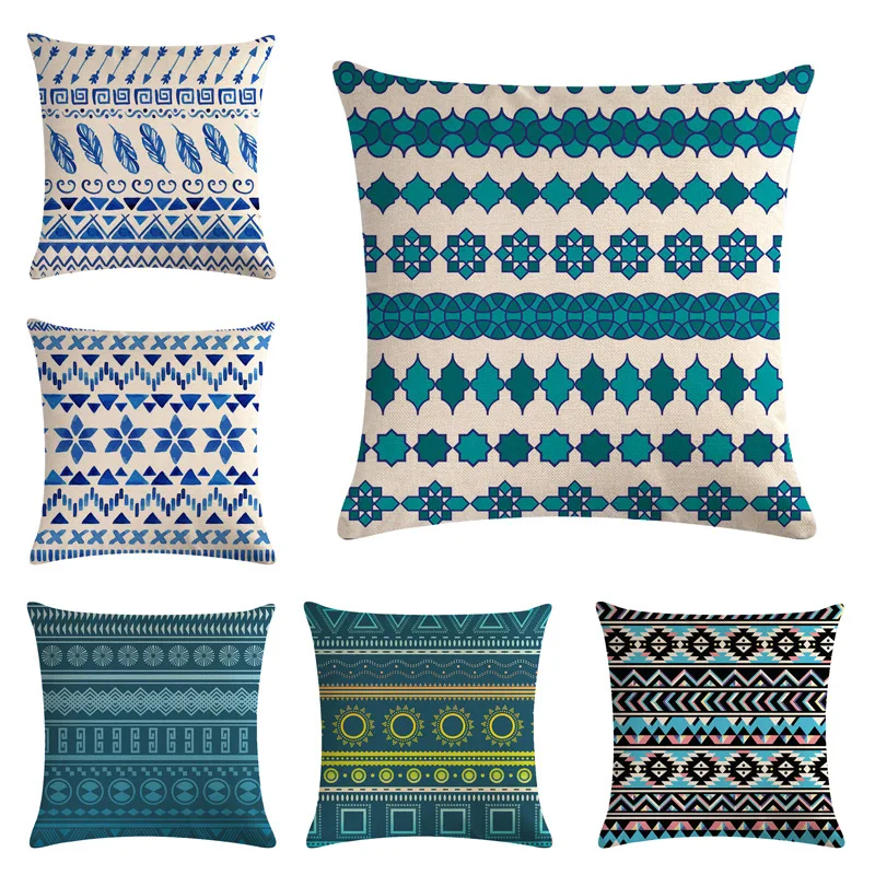 

Colorful Geometry Cushion Cover Cotton Linen Green Irregular Shape Ethnic Style Throw Pillow Cover Home Decor 45x45cm Pillowcase