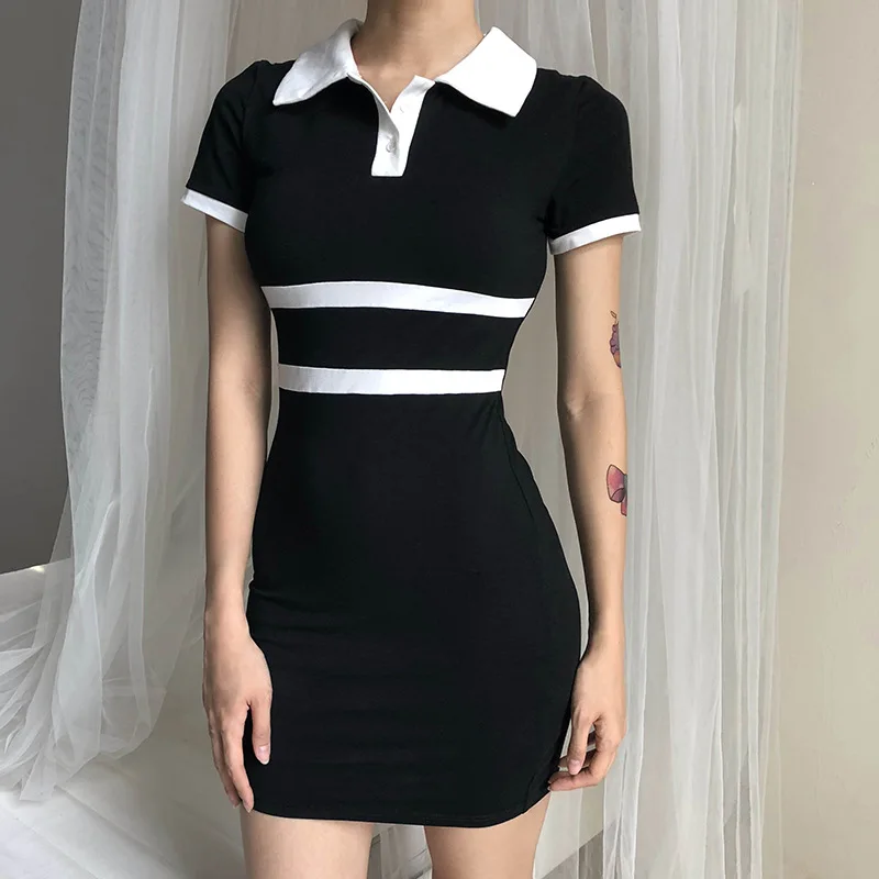 Goedkoop 2018 Nieuwe Lente En Zomer Sexy Slanke Kleur Korte Mouwen Gedrukt Jurk Vrouwelijke Balck Casual Jurk