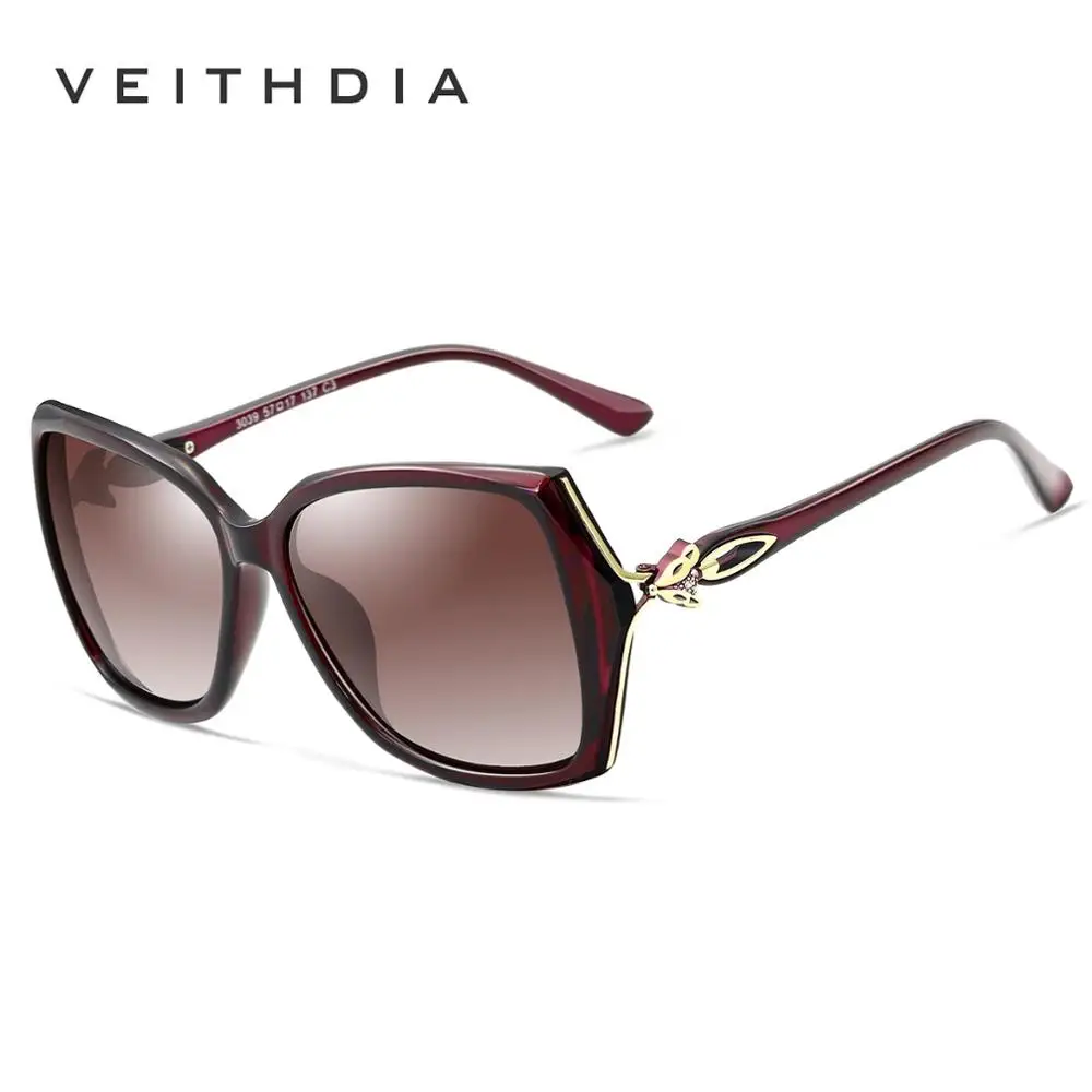 Женские поляризованные солнцезащитные очки VEITHDIA, большие Винтажные Солнцезащитные очки, брендовые дизайнерские женские очки для женщин V3039 - Цвет линз: Brown