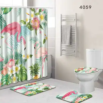 

Tropical Flamingo Shower Curtain Set Non-Slip Rug Toilet Lid Cover Bath Mat Waterproof Mildewproof Bathroom Curtains Luxury Set