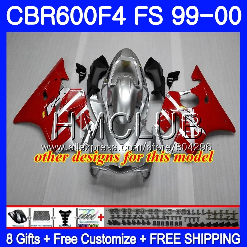Корпусные детали для Honda CBR600F4 CBR600 F 4 RR CBR600 F4 99 00 60HM. 13 CBR 600F4 CBR 600 FS CBR 600 F4 1999 2000 обтекатель серебристо-красный