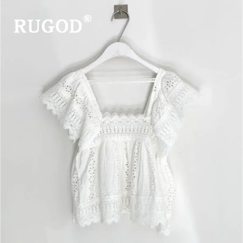Женская винтажная блузка RUGOD белая открытая в Корейском стиле короткий рукав
