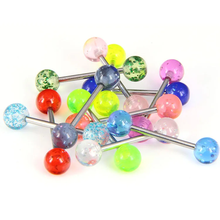 glitter UV acrylic dumbbell Barbell Tongue Ring tongue belly ring
