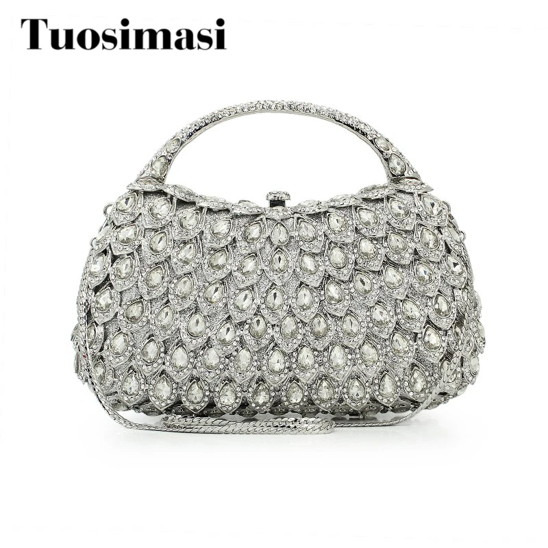 sliver crystal purse with chain flower hard clutch evening bag clutch bag (8760A-S) sliver crystal purse with chain flower hard clutch evening bag clutch bag (8760A-S)