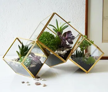 

1pc Square Glass Flower Pots Planters Home decoration Geometric vases glass box wedding decor handmade pots