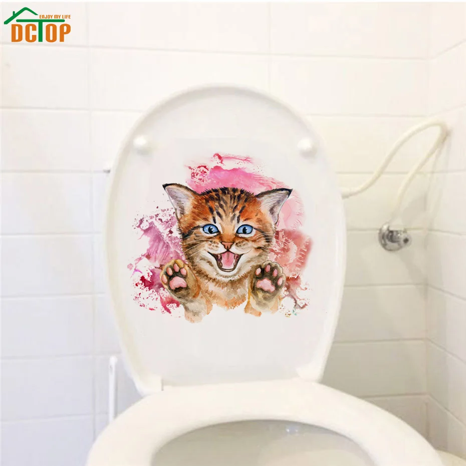 Happy Smile Little Cat Art Drawing Waterproof Toilet Sticker Wall Decal Bathroom Washroom WC Decoration (4)