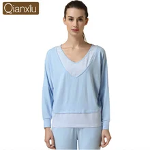 Осенняя брендовая Пижама для женщин Mo, хлопковые Пижамные комплекты для женщин, повседневная одежда для сна в полоску, костюм для женщин, футболка с рукавом «летучая мышь»+ штаны