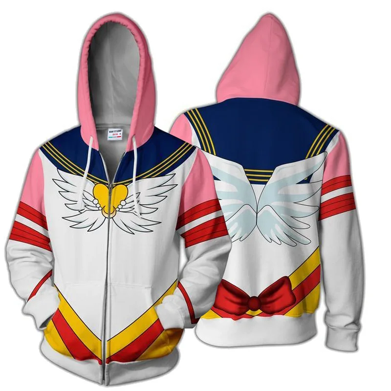 

Cosplay Anime Sailor Moon Crystal Costume 2019 Kids adult men and women fashion Top 3D Printing zipper Jacket Hooded Sweatshirts