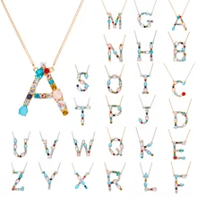 Multicolor CZ Charm Necklace Fashion 26 Alphabet Initial A-Z Letter Pendant Necklace Colorful Crystal Gold Silver Chain Necklace colorful a z 26 alphabet letter wooden fridge magnet toy
