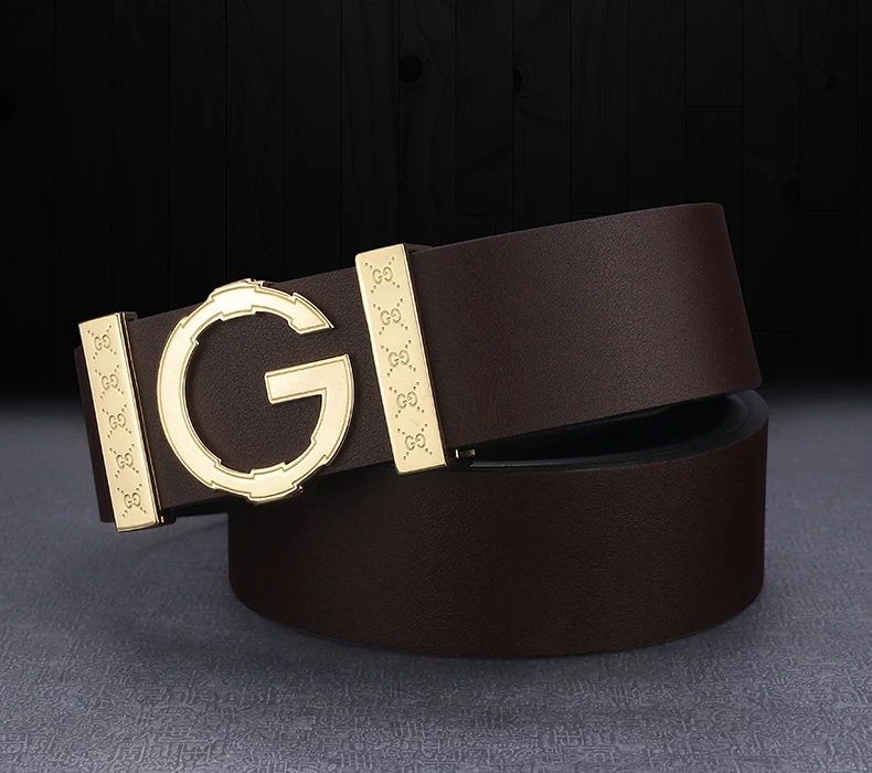 High Quality G letter Slide buckle leather genuine belts men fashion luxury brand Cowskin Waist Strap Casual cintos masculin