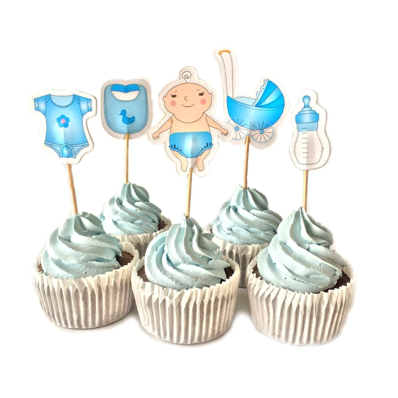 12 Вт/18/20 штук Baby Shower для капкейка-для мальчиков и девочек для крещения синего цвета День рождения украшения для детей торжественное мероприятие вечерние поставки