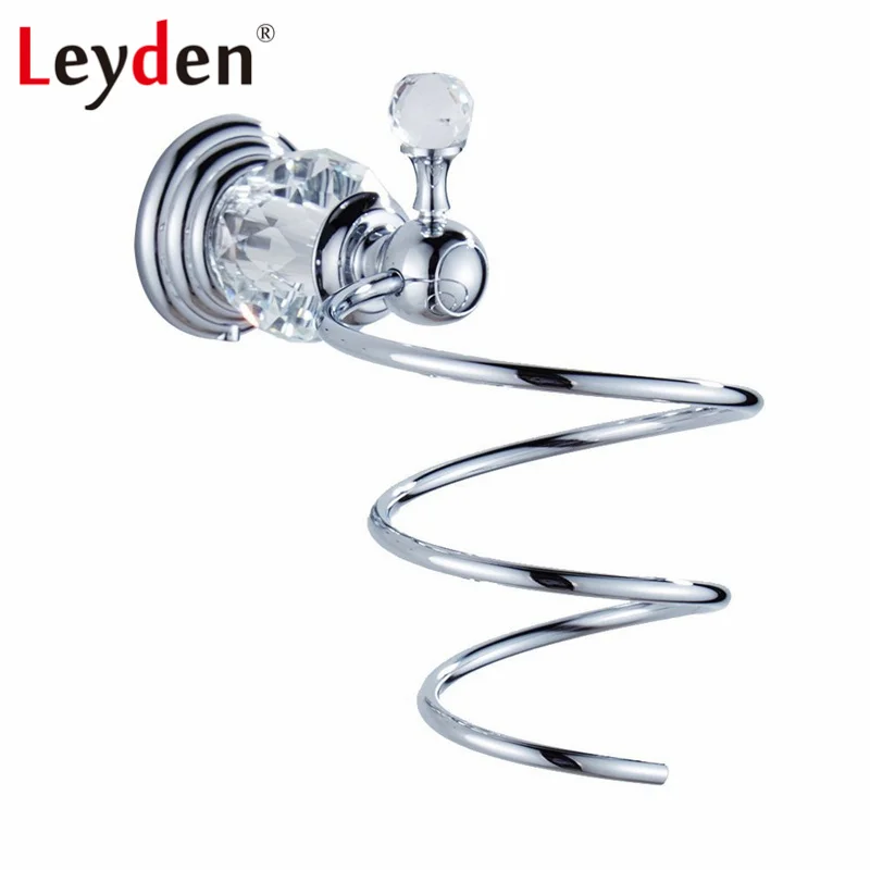 Leyden роскошный хрустальный фен для хранения волос, фен, держатель-спираль, настенный фен, держатель для аксессуаров для ванной - Цвет: Silver