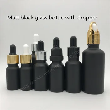 

50ML 100ML Matte Black Glass Bottle With Dropper Black Glass Essential Oil Dropper Bottle