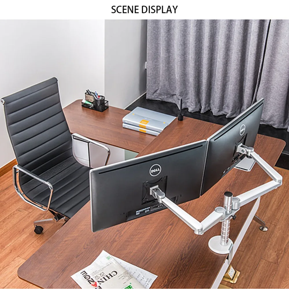 Silver Aluminum Alloy Adjustable Combination Desk Holder Bracket Stand Mount Dual Arm OA-4S for Com