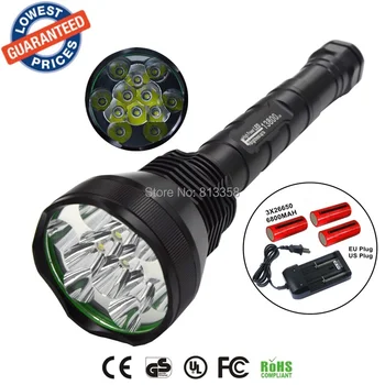 

AloneFire HF12 13800 Lumen 12x XM-L 12T6 LED Flashlight tactical 18650 26650 Torch Light 12T6 linternas With battery / charger